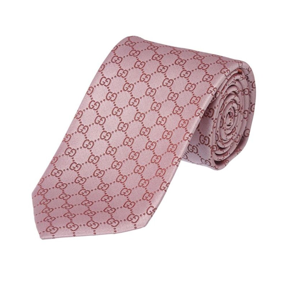 Gucci Pink Gg Pattern Silk Tie, Pink